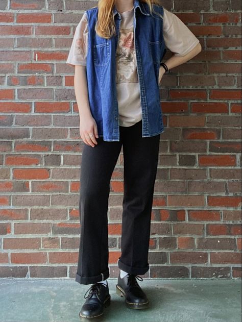 Dickies And Doc Martens, Thrifted Fashion, Dickies Pants, Pants Denim, 90s Outfit, Copper Hair, Thrift Fashion, Doc Martens, Denim Pant