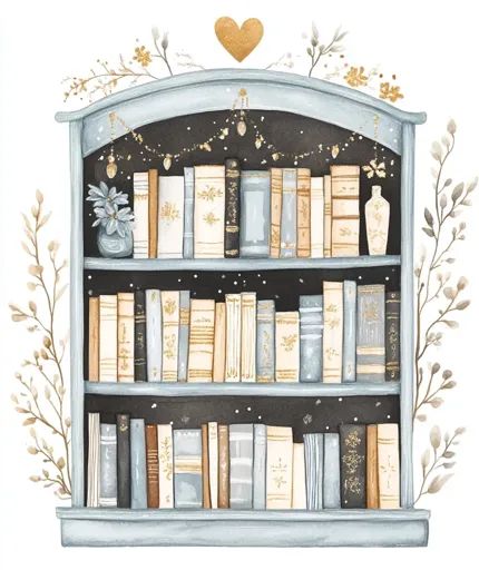 ↑↑↑ Larger size on website 🔸 A watercolor illustration of a bookshelf overflowing with books. The shelves are painted a pale blue Leaves Frame, Golden Heart, Brown And Blue, Golden Leaves, Shades Of Beige, To Be Read, Beige Brown, Watercolor Illustration, Pale Blue