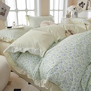 EAVD French Style Garden Floral Ruffled Comforter Set Full White Fluffy Soft Microfiber Chic Blue Floral Bedding Set with 2 Pillowcases Fresh Botanical Comforter Set for All-Season French Style Garden, Blue Floral Bedding, Ruffle Comforter, Princess Bedding Set, Duvet Covers Floral, Ruffle Duvet Cover, Floral Comforter Sets, Floral Bedding Sets, 100 Cotton Duvet Covers