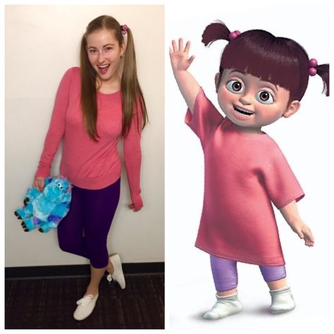 Easy Halloween costume boo from monsters inc Movie Character Costumes Spirit Week, Easy Movie Character Costumes, Easy Character Costumes, Monsters Inc Costumes, Monster Costume Diy, Movie Themed Costumes, Monsters Costumes, Easy Disney Costumes, Boo From Monsters Inc