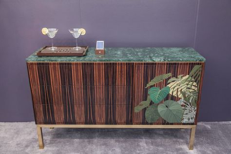 The cabinet is a luxurious yet understated focal piece Marquetry Furniture, Sideboard Modern, Credenza Design, Console Storage, Brown Furniture, Sideboard Designs, Modern Sideboard, Sideboard Console, French Furniture