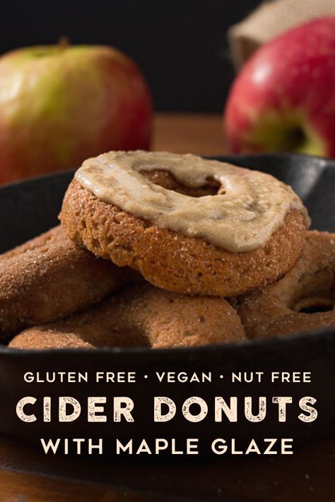 Nothing like a sweet spiced apple cider donut on a fall day! We make our baked cider donuts gluten free and vegan, and use Maple Sunflower Seed Butter to make a creamy glaze for the top. Slow Cooker Apple Cider, Apple Cider Donuts Recipe, Apple Cider Donuts Baked, Apple Cider Recipe, Apple Glaze, Glazed Donuts, Slow Cooker Apples, Donuts Recipe, Apple Cider Donuts