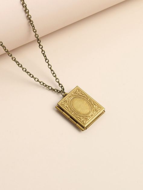 Geo Charm Necklace | SHEIN USA Memory Necklace, Book Charm, Necklace Locket, Book Necklace, Friendship Necklace, Book Locket, Photo Locket Necklace, Book Photo, Photo Necklace