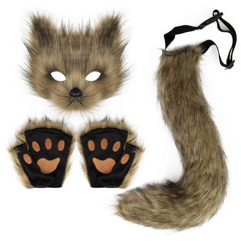 Halloween Set Fox Mask Gloves Tail Cosplay Props Accessories - AliExpress 200000532 Fox Tail Keychain, Wolf Tail, Claw Gloves, Paw Gloves, Fox Costume, Halloween Suits, Animal Tails, Fox Mask, Fox Tail