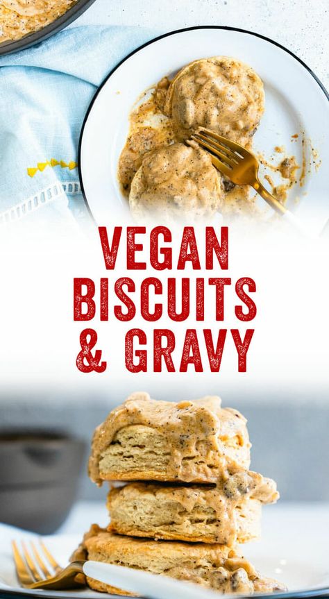 Yep, these are the best vegan biscuits and gravy! A thick, peppery mushroom gravy coats impossibly flaky biscuits. All we can say is: wow. #biscuits #gravy #vegan #plantbased #biscuitsandgravy #brunch #breakfast Vegan Biscuits And Gravy, Gravy Vegan, Biscuits And Gravy Recipe, Vegan Greek Yogurt, Vegan Mushroom Gravy, Biscuits Gravy, Plant Based Recipes Breakfast, Vegan Biscuits, Vegan Gravy