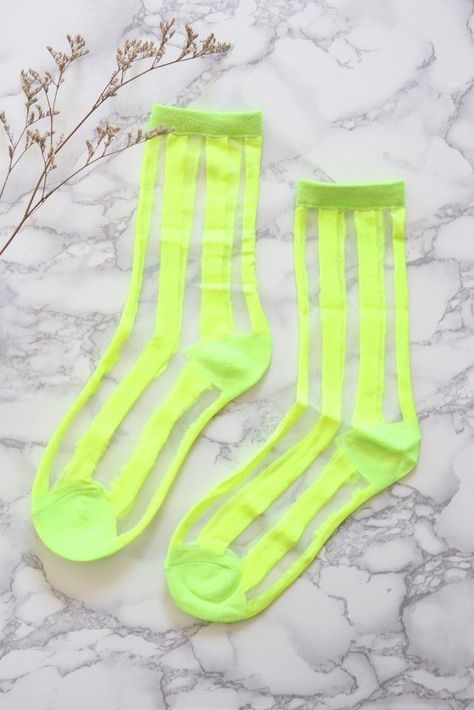 Small Socks, Lace Sock, Socks Crochet, Fancy Socks, Lingerie Shoot, Sheer Socks, Fluorescent Yellow, Fun Socks, Crochet Socks