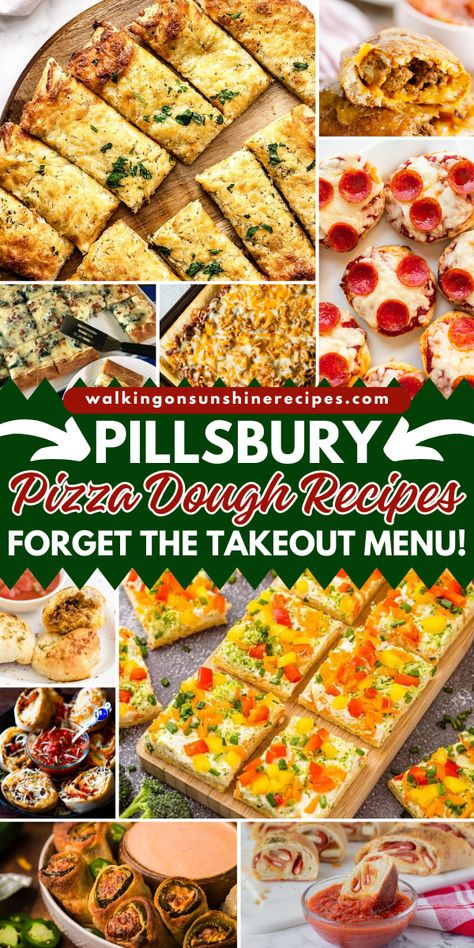 With a little creativity and this collection of Pillsbury Pizza Dough Recipes, you can create appetizers, snacks and even a sweet treat in a flash! Pizza Crust Appetizers, Pilsbury Pizza Roll Ups, Things To Make With Pizza Crust, What Can I Make With Pillsbury Pizza Crust, Recipes Using Pillsbury Pizza Crust Dough, Pizza Pocket Recipe, Recipes Using Pizza Crust Dough, Appetizer With Pizza Dough, Pizza Crust Uses