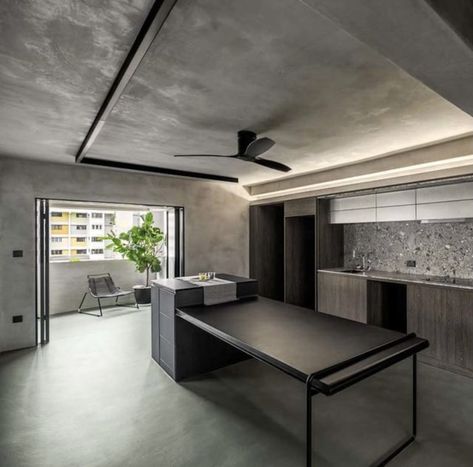 Concrete Living Room, Concrete Loft, Aesop Store, Brutalist Interior, Cement House, Exposed Ceiling, Industrial Minimalist, Sleek Furniture, Concrete Home