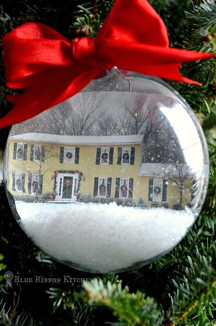 Blue Ribbon Kitchen: 'Home for the Holidays' Christmas Ornament | Make an ornament with your home inside. Childhood home snow globe ornament. Keepsake Clothespin Ornaments, Ornament Making, Easy Christmas Ornaments, Simple Crafts, Photo Christmas Ornaments, Ornament Diy, Winter Ideas, Ornament Ideas, 12 December