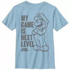 /1/5/15NNTD038WA-My-Game Superhero Humor, Blue Striped Shirt Outfit, Gamer Style, Super Mario Shirt, Mario Shirt, Light Blue T Shirt, Coupon Box, Mario Bros., Mario Brothers