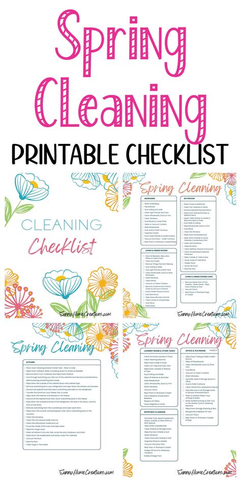 Top says "Spring Cleaning Printable Checklist" and bottom has pictures of printable checklist. Spring Cleaning Checklist Printable Free, Cleaning Room By Room, Deep Cleaning Lists, Spring Cleaning Bedroom, Cleaning Checklist Printable Free, Deep Cleaning House Checklist, Spring Cleaning Checklist Printable, Cleaning Room, Spring Cleaning List