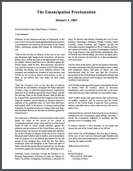 Emancipation Proclamation, 1863 - Free to print (PDF). History Lesson Plans, Social Studies Education, Middle School History, High School Social Studies, Emancipation Proclamation, 5th Grade Social Studies, Social Studies Classroom, Social Studies Resources, History Classroom