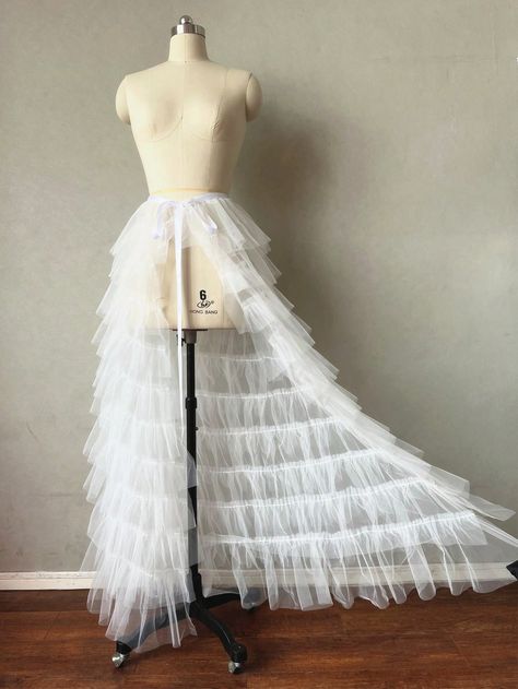 1pc Bridal Multi-Layered White Ribbon Waist Floor Length Detachable Train Party Tulle Skirt With Big HemI discovered amazing products on SHEIN.com, come check them out! Tulle Wedding Skirt, White Gothic, Detachable Train, Wedding Skirt, Train Party, Potato Head, Tulle Wedding, White Ribbon, Wedding Event