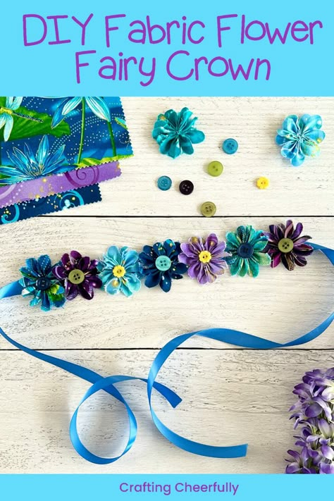 Fairy Garland Diy, Fabric Flower Crown, Fairy Headband Diy, Diy Festival Accessories, Hair Crafts Diy, Flower Crowns For Kids, Diy Fairy Crown, Fairy Birthday Party Activities, Fairy Headpiece Diy