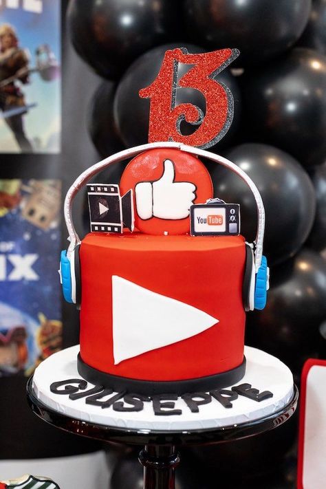 Youtube Theme, Youtube Birthday, Youtube Party, 13th Birthday Party, Party Themes For Boys, 13th Birthday Parties, Cake Youtube, Party Printables Free, 14th Birthday