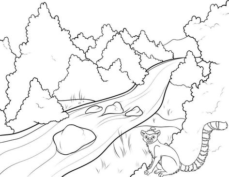 river and animal nature coloring page River Drawing, Step By Step Sketches, Line Drawing Tattoos, Drawing Hair Tutorial, Landscape Sketch, Water Drawing, Guided Drawing, Tree Drawing, Drawing Images