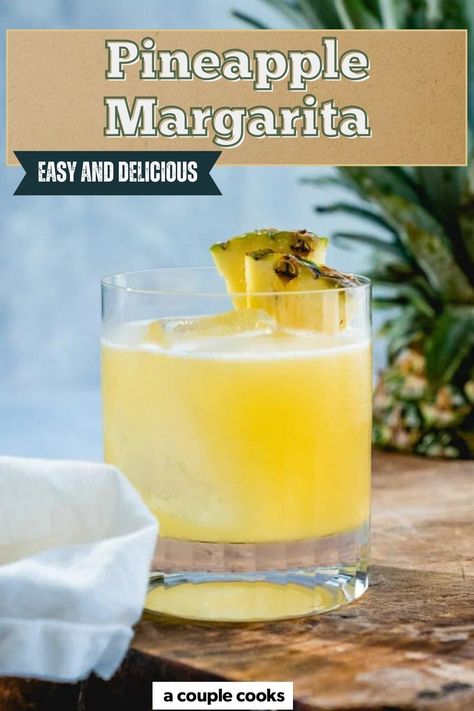 This pineapple margarita is a tropical spin on the classic! The winning combination of pineapple, tequila and lime makes a killer cocktail. Tequila Pineapple Drinks, Tequila Cocktails Easy, Pineapple Tequila, Pineapple Margarita Recipe, Cold Dip Recipes, Best Fish Recipes, A Couple Cooks, Pineapple Margarita, Pineapple Cocktail