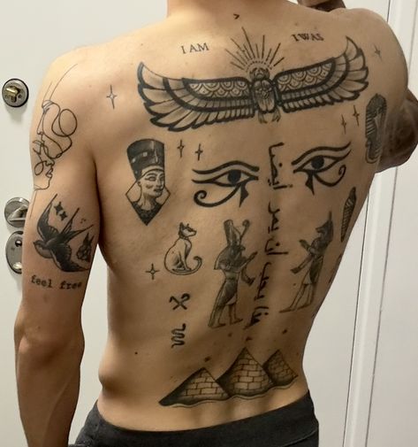 Egyptian Back Tattoo Men, Egyptian Back Tattoos, Egyptian Tattoo Men, Egyptian Back Tattoo, Tattoo Process, Occult Tattoo, Egypt Tattoo, Clever Tattoos, Tattoo Inspiration Men