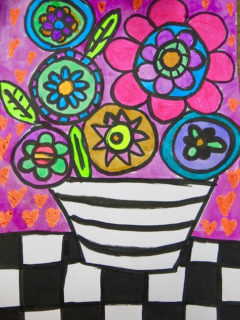 In the Art Room: Heather Galler Inspired Bouquets by Second Grade Cassie Stevens, Square One Art, 2nd Grade Art Lessons, Square 1 Art, Second Grade Art, Heather Galler, Art To Remember, Camp Projects, Bingo Dauber