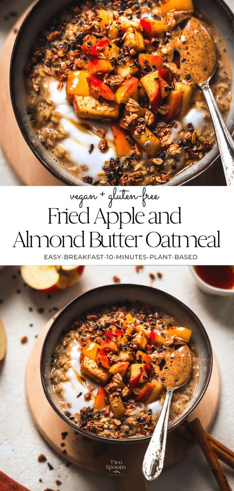 Apple Pie Breakfast Bowl, Oatmeal Recipes Breakfast Stovetop, Oatmeal Recipes Breakfast, Stovetop Oatmeal, Apple Oats, Almond Butter Oatmeal, Fried Apple, Oat Meal, Oatmeal Bowl