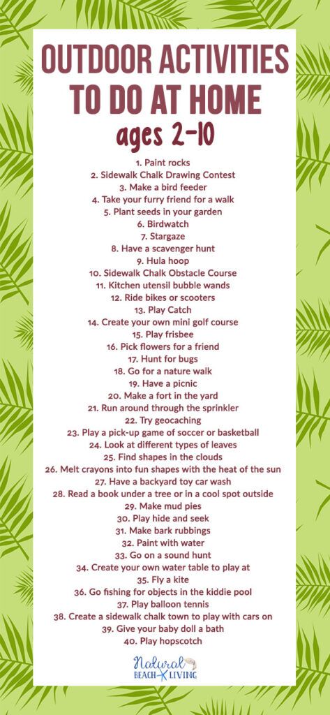 40+ Outdoor Activities to Do at Home for Kids age 2-10 - Free Outdoor Activities Checklist - Natural Beach Living Activities To Do At Home, Backyard Activities, Fun Outdoor Activities, Summer Fun For Kids, Activities For Teens, Fun Summer Activities, Outdoor Activities For Kids, Fun Family Activities, Toddler Learning Activities