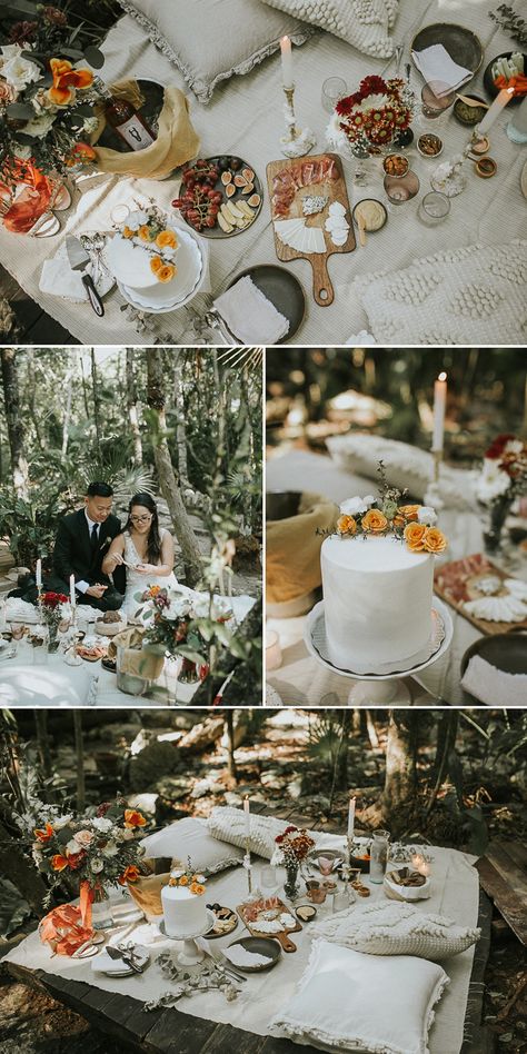 Picnic Wedding Attire, Wedding Anniversary Picnic Ideas, Micro Wedding Picnic, Elopement Picnic Table, Rustic Picnic Wedding, Picnic Aesthetic Wedding, Picnic Wedding Theme, Elopement Food Ideas, Picnic Wedding Photoshoot