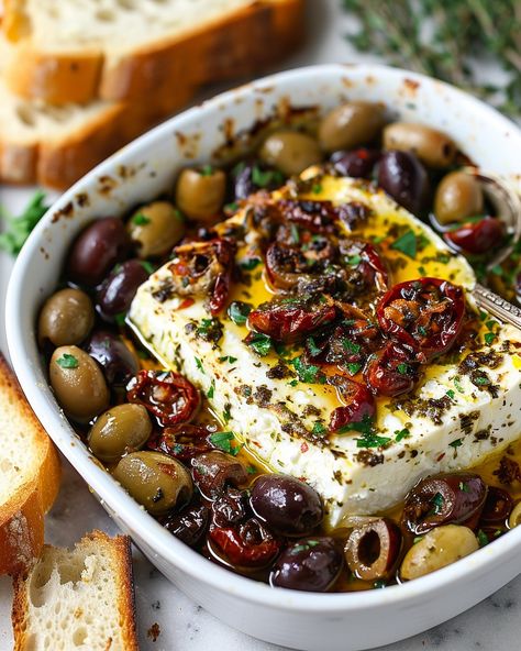 Pasta Sun Dried Tomatoes, Baked Feta With Olives, Feta With Olives, Baked Feta Pasta, Grandma Cooking, Baked Feta, Ina Garten Recipes, Olive Recipes, Jamie Oliver Recipes