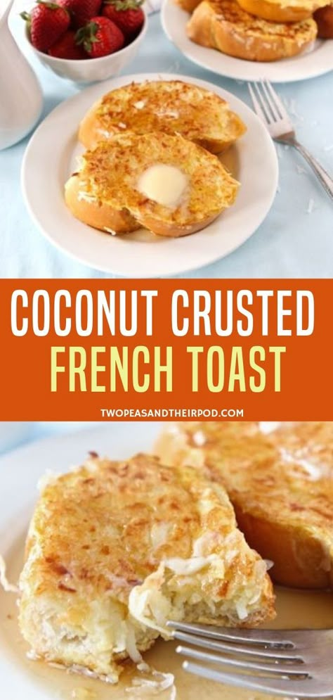 If you are a French toast and coconut fan, you will love this Coconut Crusted French Toast. It is a great recipe for Spring and would be perfect for your Easter brunch or breakfast menu. Serve it with butter, pure maple syrup, and fresh strawberries! Crusted French Toast, Easter Brunch Buffet, Coconut French Toast, Easter Food Appetizers, Easter Brunch Food, Breakfast Party, Brunch Buffet, Easy Brunch, Dinner Appetizers