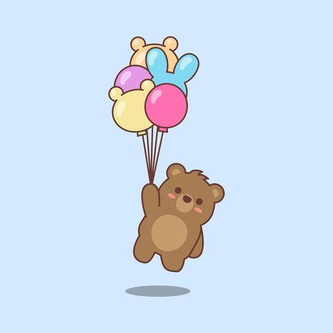 Bear Holding Balloons, Little Bear Cartoon, Balloons Illustration, Cute Brown Bear, Holding Balloons, Monkey Baby Shower, Balloon Cartoon, Balloon Illustration, Its A Girl Balloons