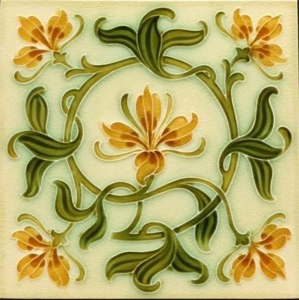 Art Nouveau tile Art Nouveau Mural Painting, Art Noveau Tile, Art Nouveau Movement, Art Nouveau Leaves, Art Nouveau Floral Pattern, Art Nuevo, Fleurs Art Nouveau, Flower Tiles, Art Nouveau Tile