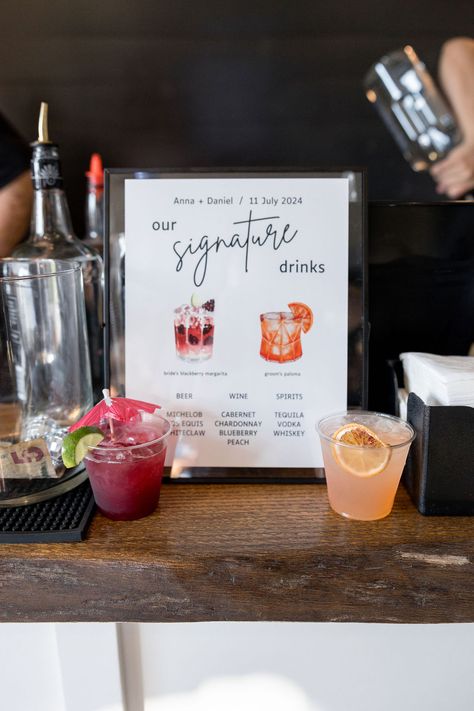 Signature drinks are more than just cocktails, they're a personalized touch that adds a fun unique twist to your event! 🍹🍸

Vendors:  
Photographer: @bushelpeckphoto 
Venue: @davisandgreyfarms 

#MobileBartender #MobileBar #Mixologist #CocktailCatering #WeddingBartender #CraftCocktails #EventBartender #BartenderForHire #PartyDrinks #Cocktails #smallbusiness #DFWBartending #DFWBartenders Wedding Specialty Cocktails, Blackberry Margarita, Wedding Alcohol, Specialty Cocktail, Event Table, Mobile Bar, Signature Drinks, Wedding Bar, Slushies