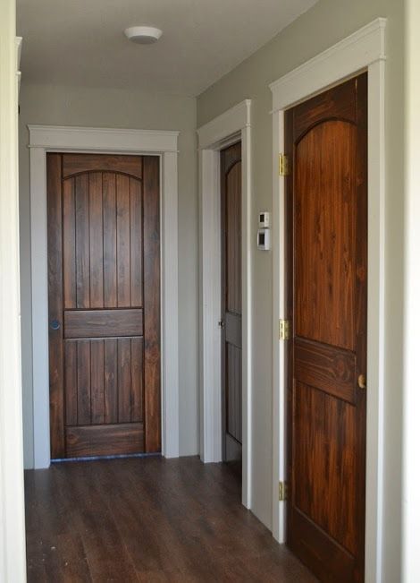 Modern Casing and Headers | Craftsman Style --- The new house will have these solid doors in Walnut! Looks nice with the white trim. Stained Doors, Window Trim, Wood Doors Interior, Wood Trim, Interior Barn Doors, Remodel Bedroom, Design Living Room, Basement Remodeling, Craftsman Style