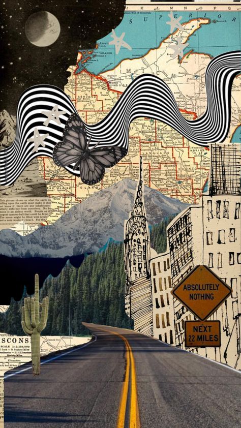 Travel Aesthetic Collage, Map Collage, Surrealist Collage, Gcse Art Sketchbook, Travel Collage, Collage Art Projects, Surreal Collage, Paper Collage Art, Magazine Collage