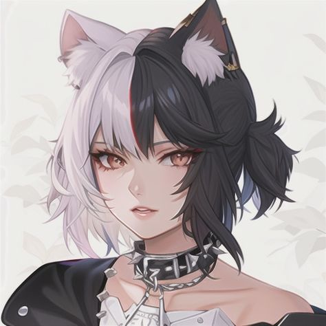 Anime girl, neko girl, e-girl, emo girl An Anime, White Hair, Cat Ears, Anime Character, Black Cat, Hair, Anime, White, Black