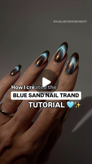 Siri | NAIL ARTIST & MENTOR | Siranush Ambartsumian on Instagram: "I know you’ve been waiting for a TUTORIAL! 🤩🥳  Blue sand nails have become the nail trend of September! 😃 We’ve recreated this design so many times that our clients will recognize each other if they meet, even if they don’t know each other 😆  I’m excited to share how I created them! 🩵✨  Follow this easy step-by-step guide and enjoy the most mesmerizing nail art 🥹🫶 All products are from Nailspiracy @nailspiracy.shop 🙌  1️⃣ Gel Colour ONYX 2️⃣ Cat Eye ICY 1 3️⃣ Top for Chrome SECRET 4️⃣ Gloss Top GLAZE 5️⃣ Chrome Powder LUNA 3  #nailspiracy #nailartdepartment #nailtutorials #chromenails #bluesandnails #gelnails #russianmanicure #structuredmanicure #gelmanicure #cateyenails #nailtrends" Cateye Chrome Nail Art, Cat Eye Effect Nails Christmas, Cat Eye Space Nails, How To Put Gems On Nails, Cool Cat Eye Nails, Christmas Cateye Nailart, Cateye Christmas Nail, Cat Eye Manicure Ideas, Moonlight Cat Eye Nails