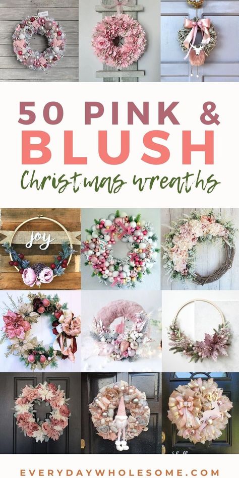 Holiday Front Porch, Blush Christmas, Champagne Christmas, Pink Christmas Wreath, Shabby Chic Wreath, Front Door Christmas Decorations, Pink Wreath, Christmas Wreaths Diy Easy, Pink Christmas Decorations