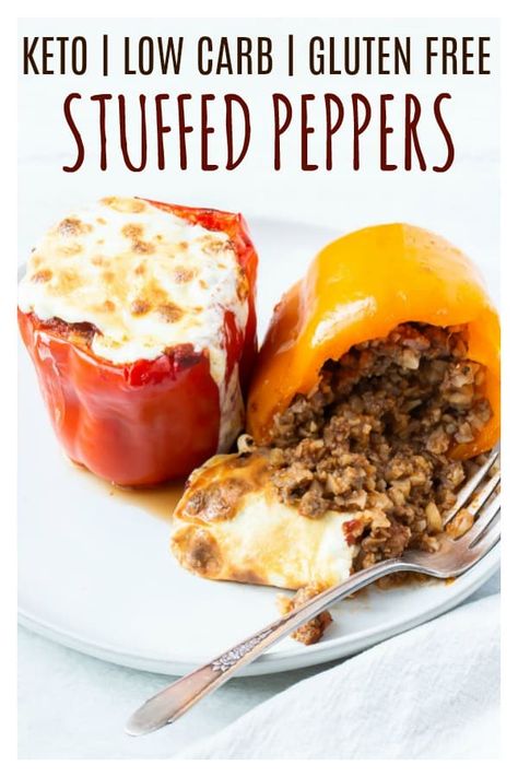 Keto Stuffed Peppers - this keto stuffed peppers recipe is a great way for those who follow a keto or low carb diet to enjoy this classic recipe. By replacing traditional rice with cauliflower rice, each pepper has only 9 net carbs. This recipe is also gluten free. | #dlbrecipes #stuffedpeppers #keto #lowcarb Keto Stuffed Bell Peppers, Keto Entrees, Stuffed Peppers Beef, Keto Stuffed Peppers, Stuffed Peppers Recipe, Freezer Friendly Meals, Cooked Meal, Healthy Comfort, Low Carb Lunch