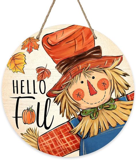 Deroro Hello Fall Scarecrow Sign for Front Door Decor, Autumn Harvest Maple Leaf Wood Door Hanger for Outdoor Outside Porch, Farmhouse Rustic Thanksgiving Wooden Wreath Indoor Wall Hanging Decoration Porch Farmhouse, Sign For Front Door, Wooden Wreath, Rustic Thanksgiving, Wreath Indoor, Wood Door Hanger, Fall Scarecrows, Wooden Door Signs, Wooden Wreaths