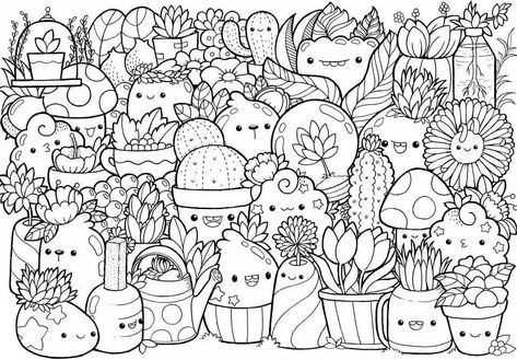 Doodle Coloring Page, Doodles Kawaii, Kawaii Coloring Pages, Plant Doodle, Pic Candle, Arte Doodle, Doodle Art Flowers, 귀여운 음식 그림, Doodle Pages