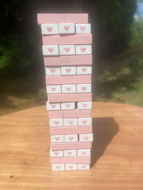 Jenga Ideas Creative, Homemade Jenga Game, Custom Jenga Blocks, Paint Jenga Blocks, Jenga Art Ideas, Pink Jenga, Jenga Block Painting Ideas, Jenga Painting Ideas, Jenga Painting