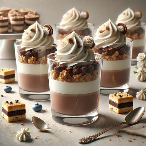 Mini desserts served in small cups or jars are a great way to present sweets at parties or gatherings. You can create layered parfaits, mousse, or mini cheesecakes in clear glass cups, allowing your guests to see the beautiful layers. 📸 Show us your mini dessert creations and tag us! Mini Mousse Cups, Layered Mousse Cups, Mousse Cups Mini, Mini Millionaire Dessert Cups, Mousse Desserts Mini, Mini Tiramisu Recipe Dessert Shooters, Clear Glass Cups, Mini Mousse, Mousse Cups