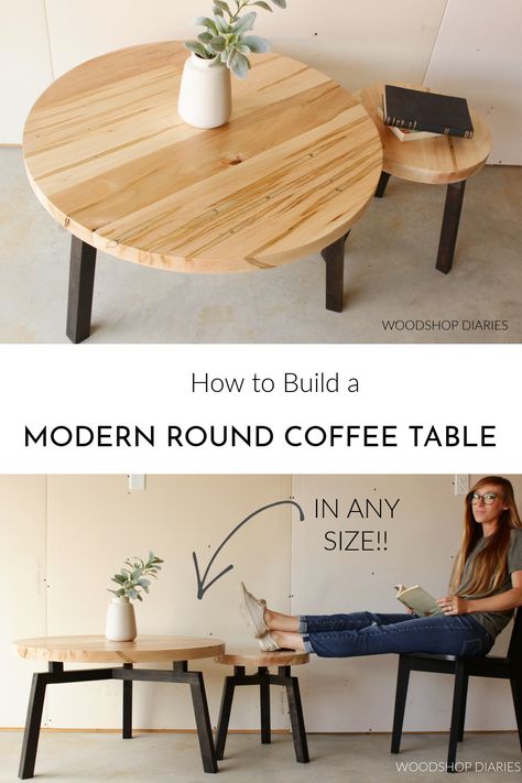 Round Wood Coffee Table Diy, How To Make Round Table, Modern Outdoor Coffee Table, Diy Coffee Table Round, Diy Coffee Tables Ideas, Diy Modern Coffee Table, Diy Round Table, Diy Round Coffee Table, Dinning Table Diy