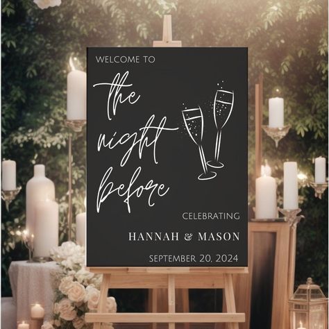 "IMPORTANT No physical item will be sent. This is a digital JPG and PDF file.  Personalized \"Welcome to the Night Before\" Rehearsal Dinner Sign, Rehearsal Dinner Welcome Sign, The Night Before Welcome Sign, Printable Modern Wedding Sign, Printable Welcome Sign, Printable Rehearsal Dinner Sign. Elevate your rehearsal dinner with our \"Welcome to the Night Before\" personalized Welcome sign. This charming, minimalist design adds a touch of modern elegance to your pre-wedding celebration, creating a memorable atmosphere that sets the stage for your big day. PRODUCT HIGHLIGHTS: Customization: Make it uniquely yours by adding your names and the date of your choice. No software installation or font downloads required, we will edit and format for you! A beautiful keepsake of this special moment Welcome Sign For Rehearsal Dinner, Casual Rehearsal Dinner Decor, Wedding Rehearsal Sign, Rehearsal Dinner Welcome Sign Ideas, Welcome To The Night Before Sign, Rehersal Dinner Signage, The Night Before, Rehearsal Dinner Signs Welcome, The Night Before Rehearsal Dinner Sign