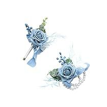 Corsage Wristlet, Blue Corsage, Wrist Corsage Bracelet, Blue Boutonniere, Flower Wrist Corsage, Lapel Pins Wedding, Homecoming Corsage, Flowers Accessories, Corsage And Boutonniere Set