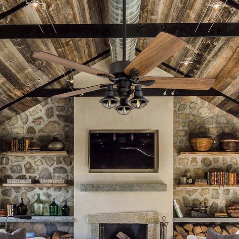 Windmill Ceiling Fan, Decorative Ceiling Fans, Ceiling Fan Makeover, Rustic Ceiling Fan, Living Room Ceiling Fan, Farmhouse Ceiling Fan, Design Ceiling, Rustic Ceiling, Ceiling Fan Light Kit