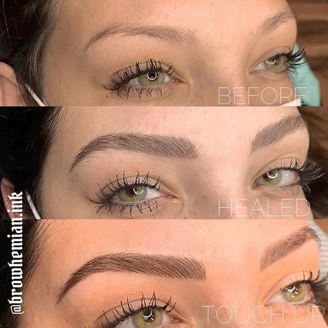 Powder Combo Brows, Combination Eyebrow Tattoo, Healed Powder Brows, Eyebrow Tattoo Healing Process, Powder Brows For Blondes, Combination Microblading Eyebrows, Micro Bladed Brows, Microshading Eyebrows Healing Process, Stages Of Microblading Healing