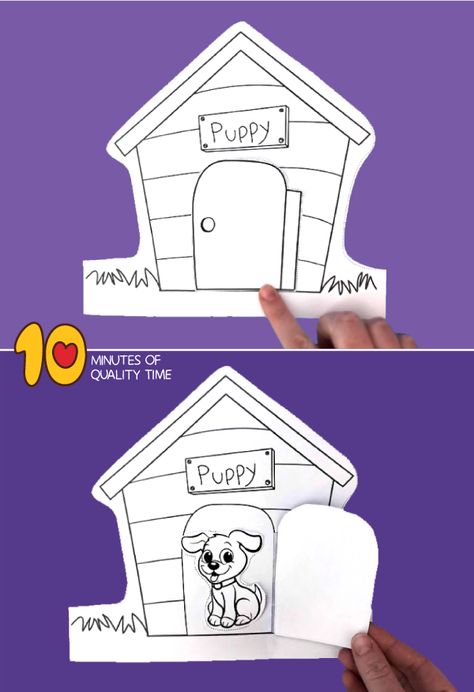 Puppy in Dog House - Printable Crafts for Kids Pet Animal Crafts For Preschoolers, Pet Crafts Kindergarten, Dog House Craft For Kids, Preschool Dog Craft, Dog Craft For Preschool, Dog Activities Preschool, Pets Kindergarten Activities, Dog Activities For Preschool, Pets Arts And Crafts Preschool