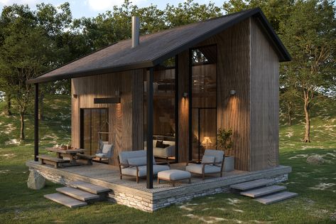 TINY HOUSE on Behance Small Wooden House Design, Small Prefab Cabins, Small Cabin House, Old Style House, Wooden House Design, Small Wooden House, Minimalist Garden, Tiny House Community, Prefab Cabins