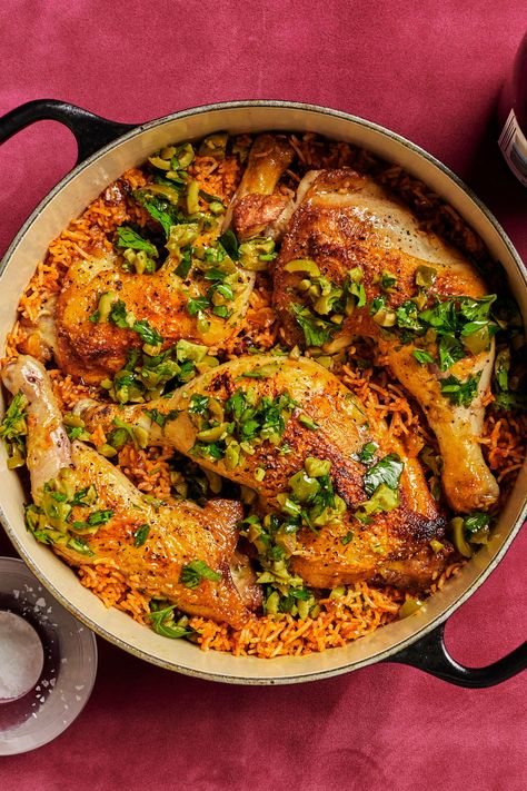 This one-pot chicken and rice is the kind of meal you want on a bad day, a cold day, or a Tuesday. Chicken legs and fluffy, schmaltzy rice cook together in a Dutch oven—and the result feels like a warm hug. This stovetop one-pot chicken and rice recipe delivers simple, satisfying comfort food any night of the week. Stash any leftovers in the fridge and reheat for a quick weeknight dinner the whole family will love. Dutch Oven Chicken Curry, One Pot Chicken Legs And Rice, Chicken Rice Dutch Oven, Chicken Leg Dinner, Dutch Oven Chicken Recipes, Stovetop Dinners, Tuesday Chicken, One Pot Rice Meals, One Pot Chicken And Rice