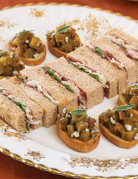 Turkey Tea Sandwiches, Squash Crostini, Tea Sandwich, Roasted Acorn Squash, Cranberry Relish, Fresh Pineapple, Food Thermometer, Turkey Sandwiches, Acorn Squash